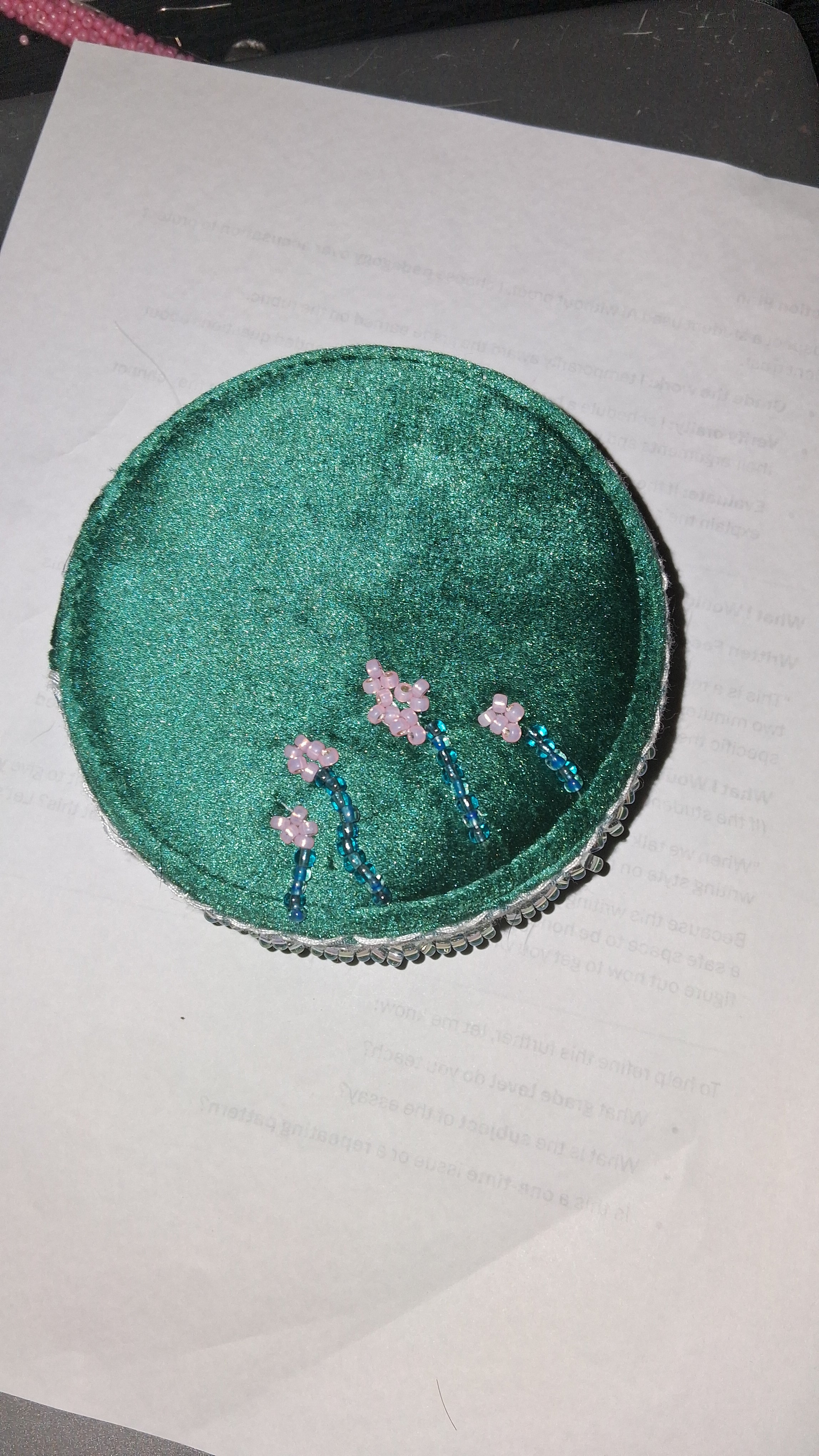 Handcrafted Floral Velvet & Seed Bead Jewelry Box ✨