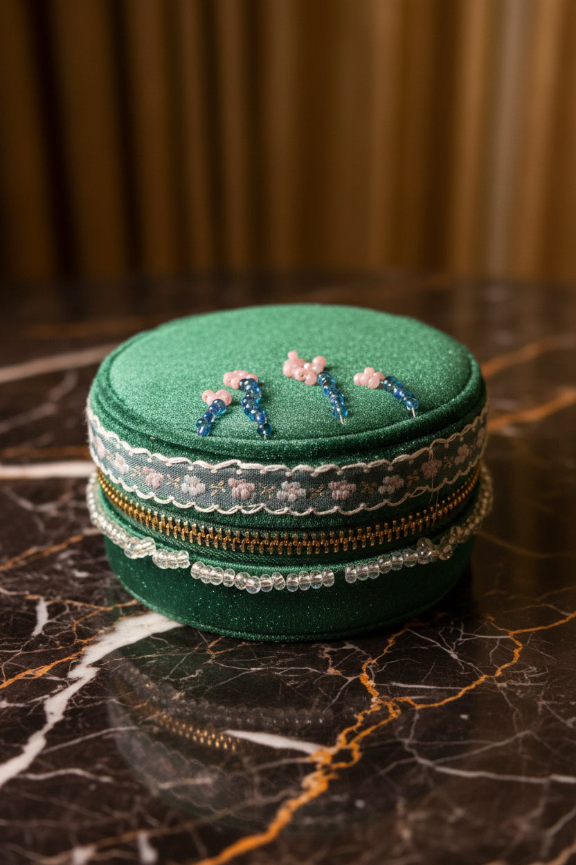 Handcrafted Floral Velvet & Seed Bead Jewelry Box ✨