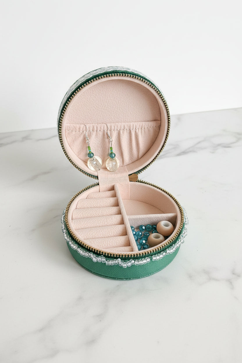 Handcrafted Floral Velvet & Seed Bead Jewelry Box ✨
