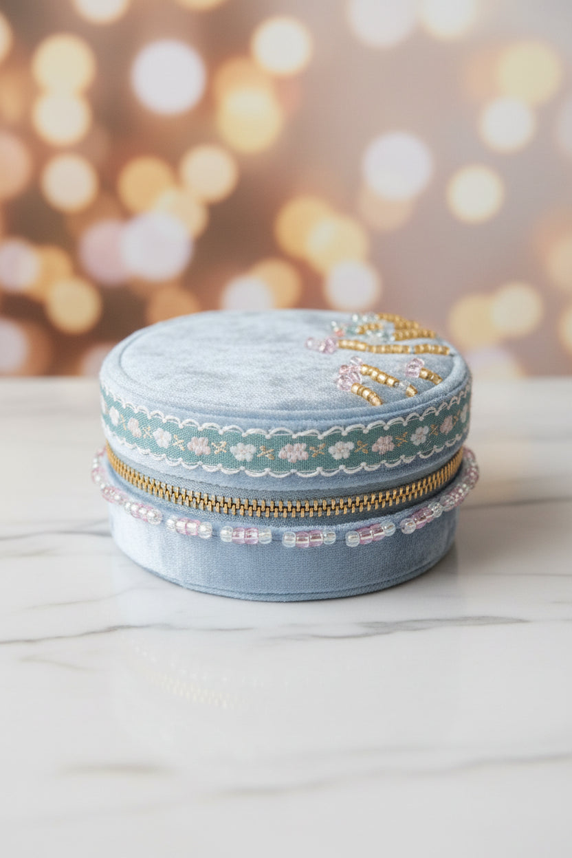 Handcrafted Floral Velvet & Seed Bead Jewelry Box ✨