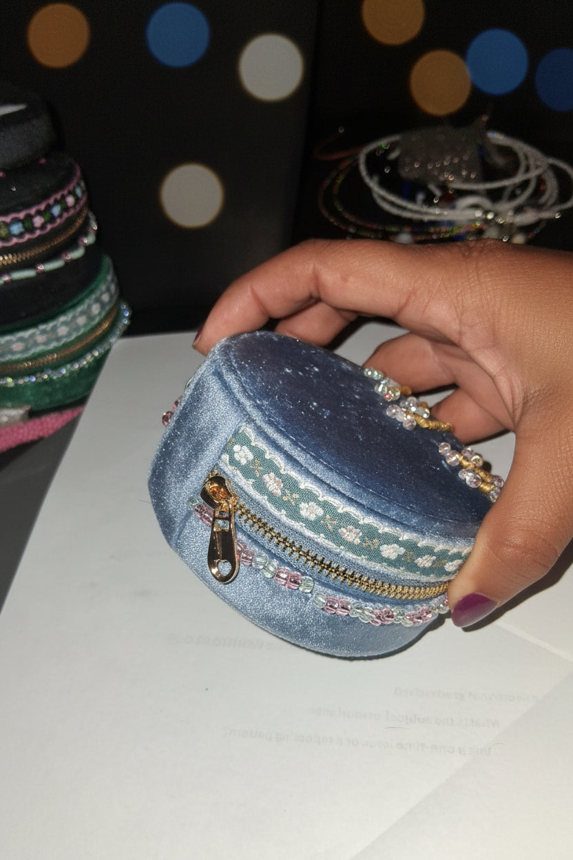 Handcrafted Floral Velvet & Seed Bead Jewelry Box ✨