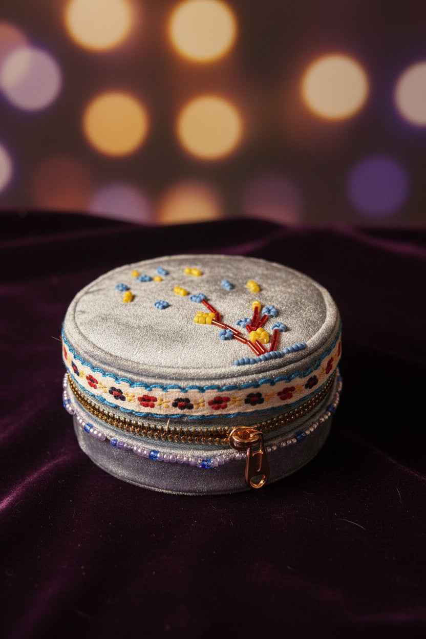 Handcrafted Floral Velvet & Seed Bead Jewelry Box ✨