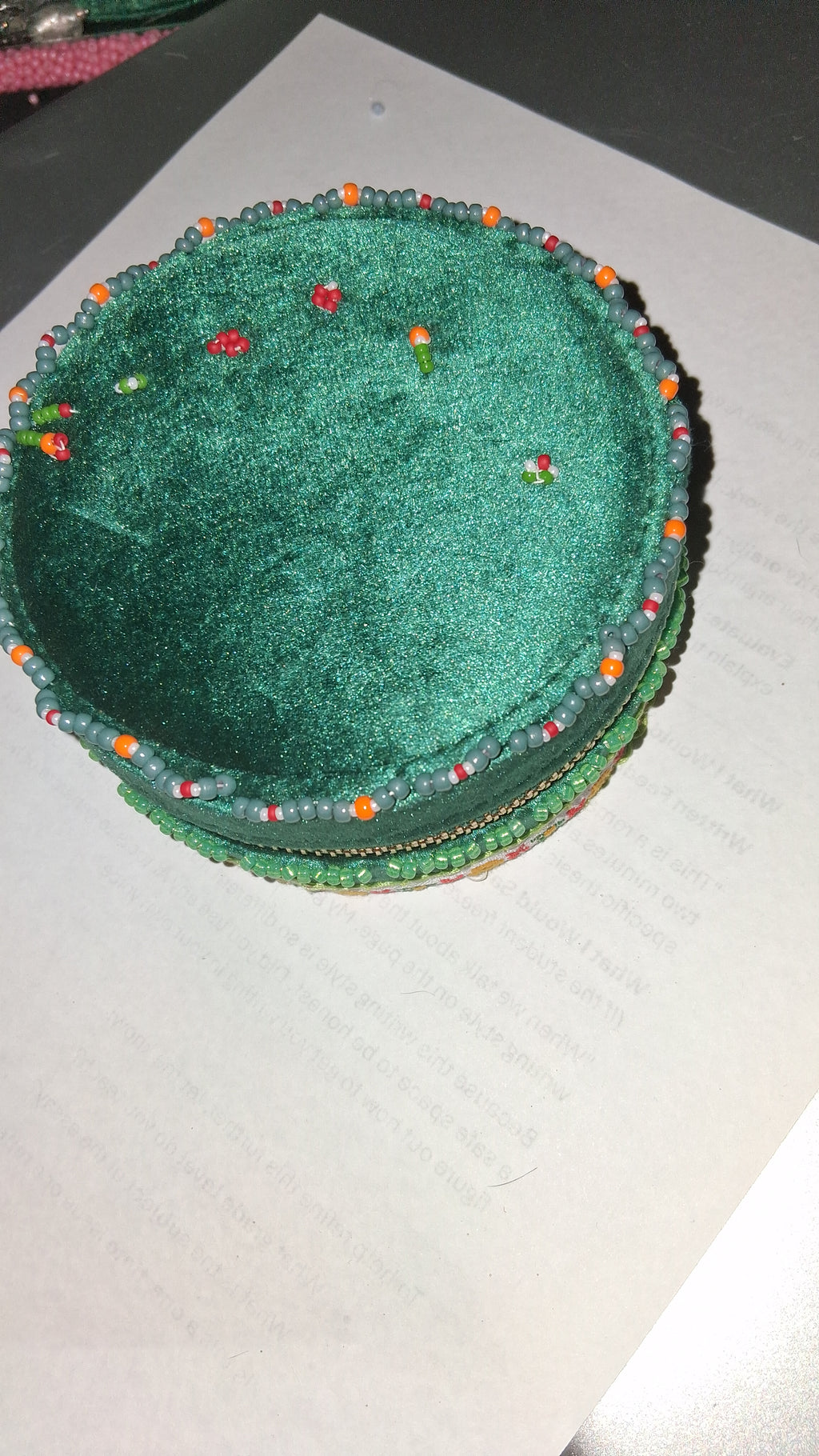 Handcrafted Floral Velvet & Seed Bead Jewelry Box ✨