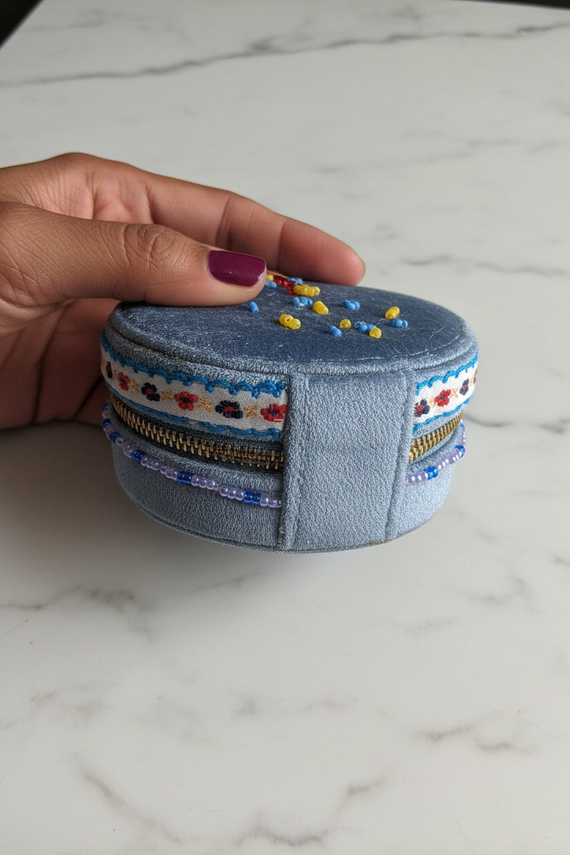 Handcrafted Floral Velvet & Seed Bead Jewelry Box ✨