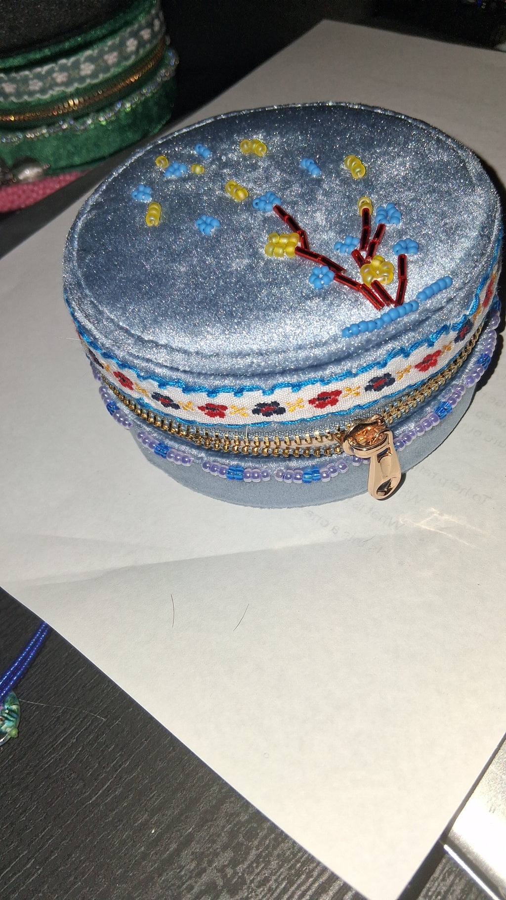 Handcrafted Floral Velvet & Seed Bead Jewelry Box ✨