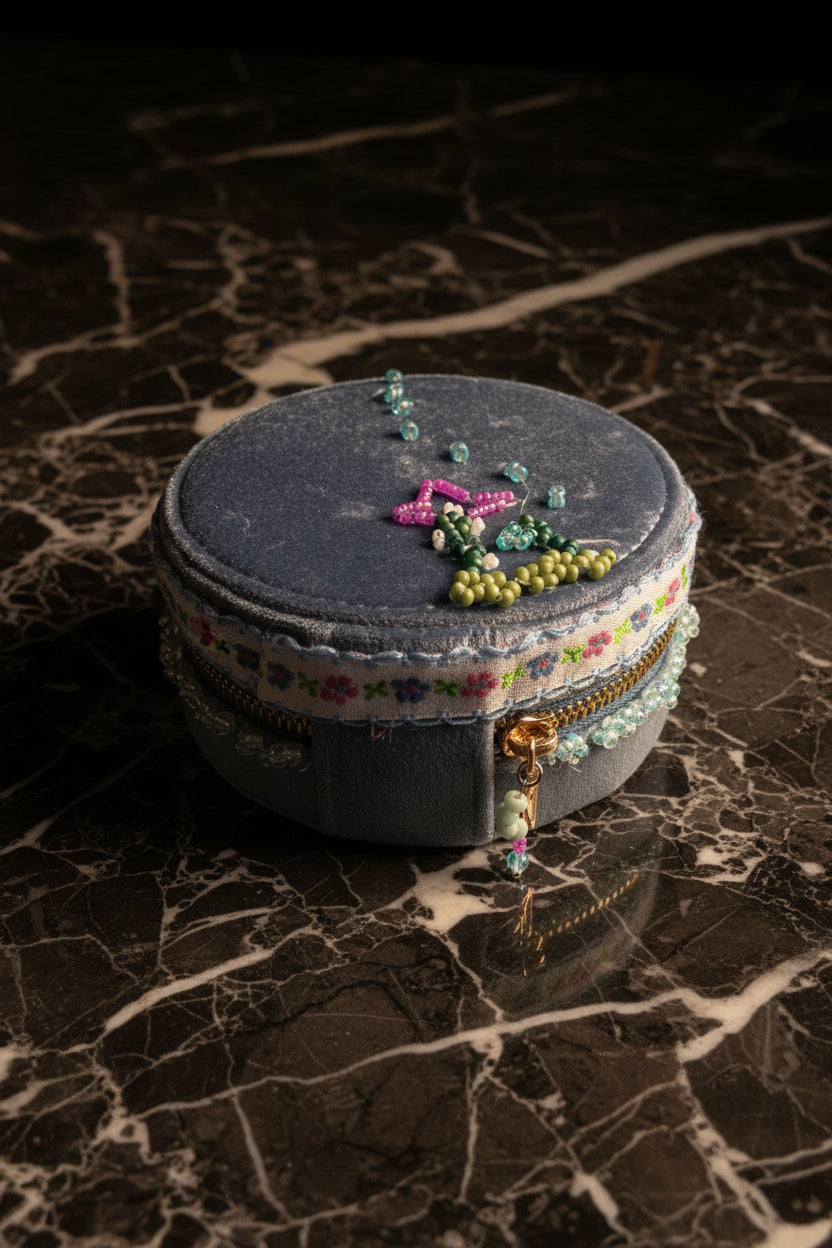 Handcrafted Floral Velvet & Seed Bead Jewelry Box ✨