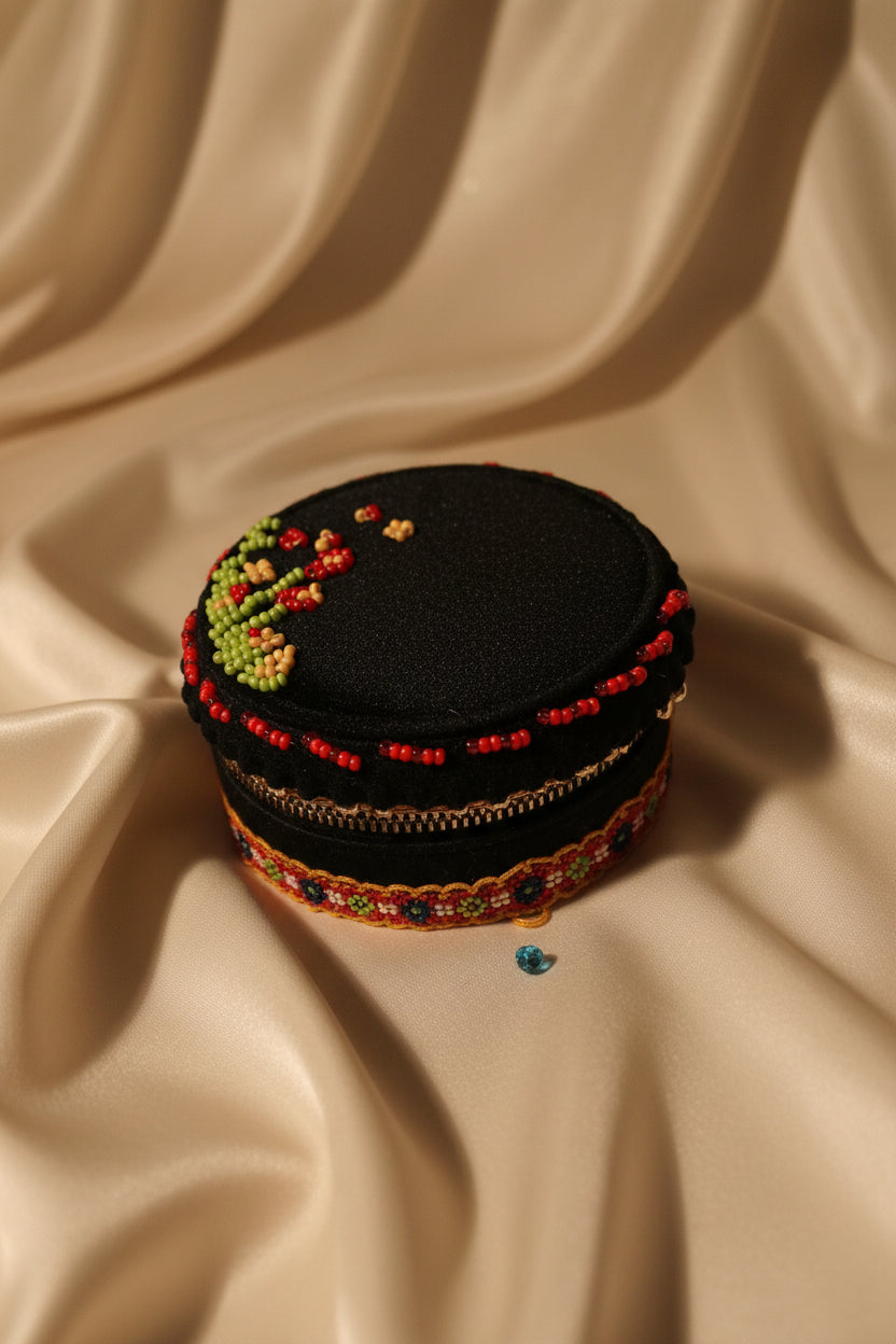 Handcrafted Floral Velvet & Seed Bead Jewelry Box ✨