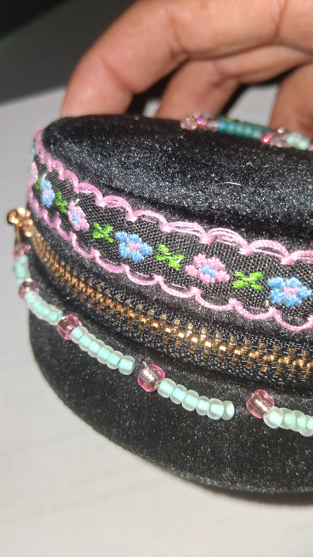 Handcrafted Floral Velvet & Seed Bead Jewelry Box ✨
