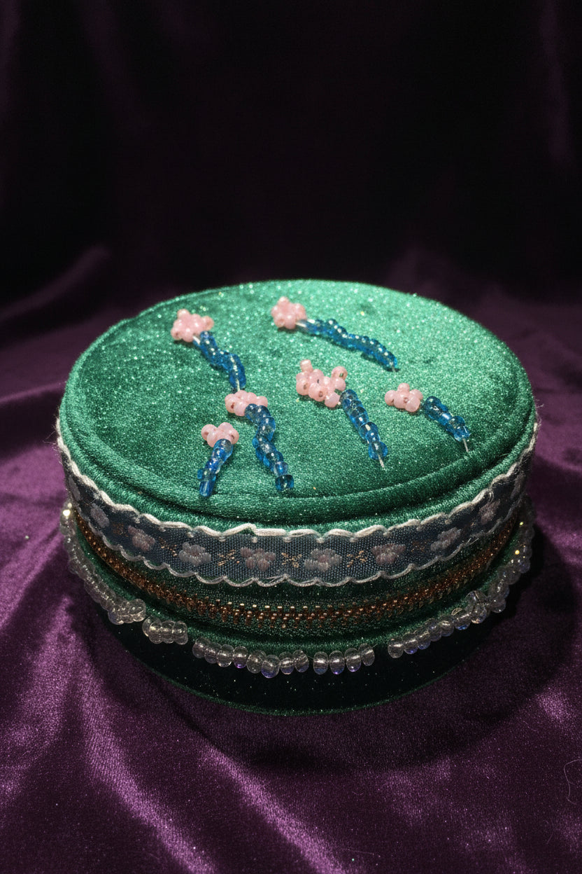 Handcrafted Floral Velvet & Seed Bead Jewelry Box ✨