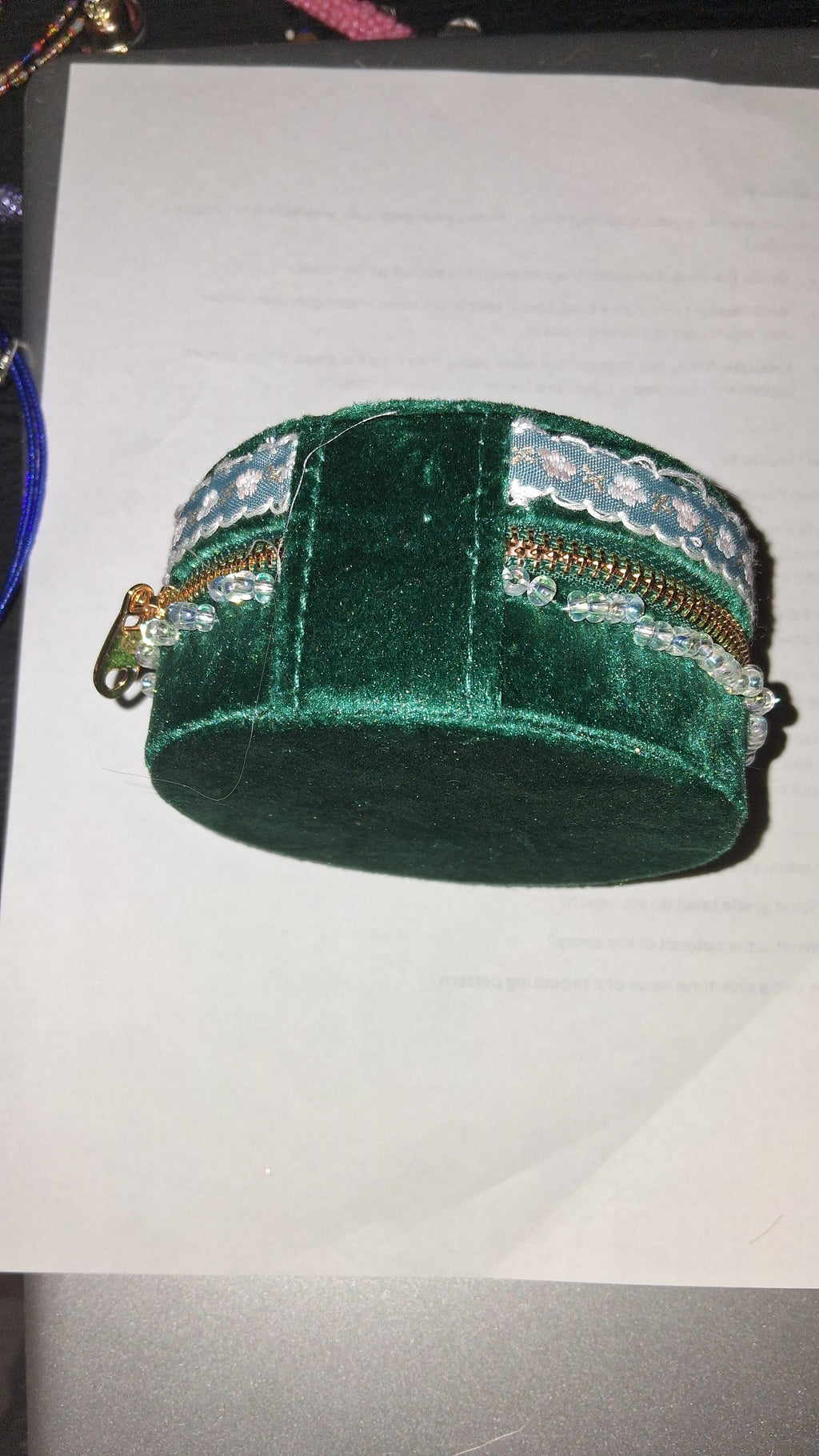 Handcrafted Floral Velvet & Seed Bead Jewelry Box ✨