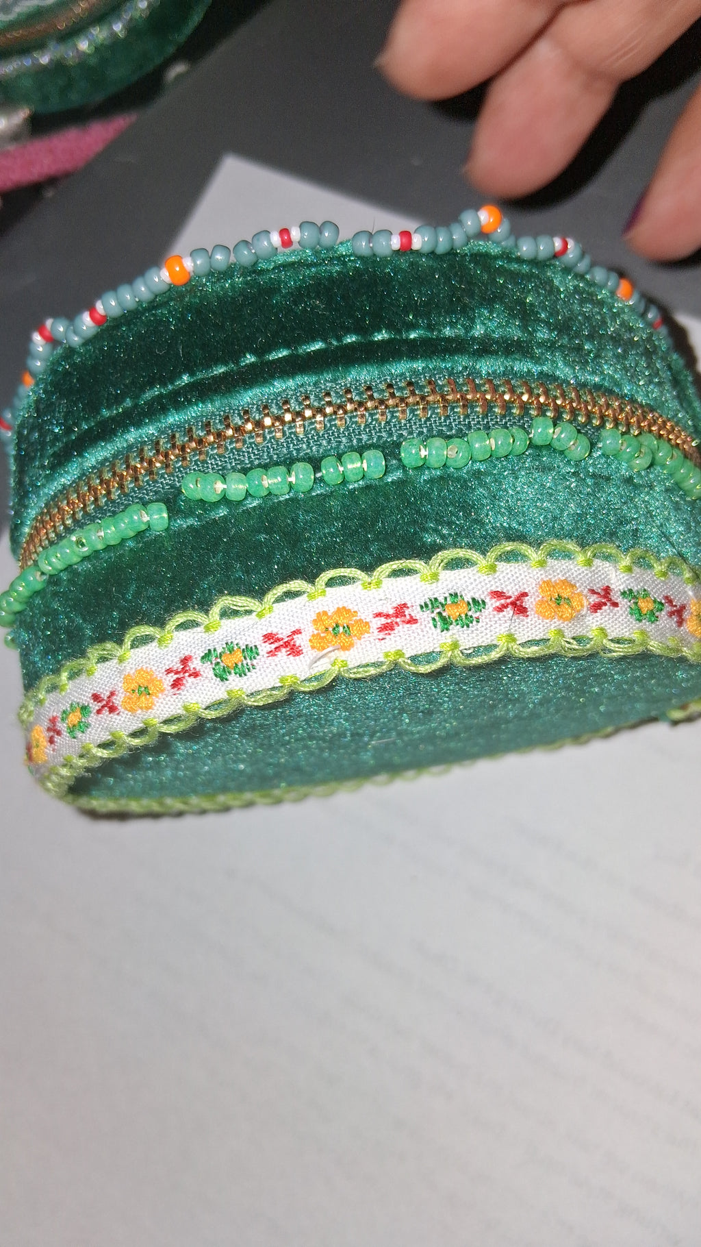 Handcrafted Floral Velvet & Seed Bead Jewelry Box ✨