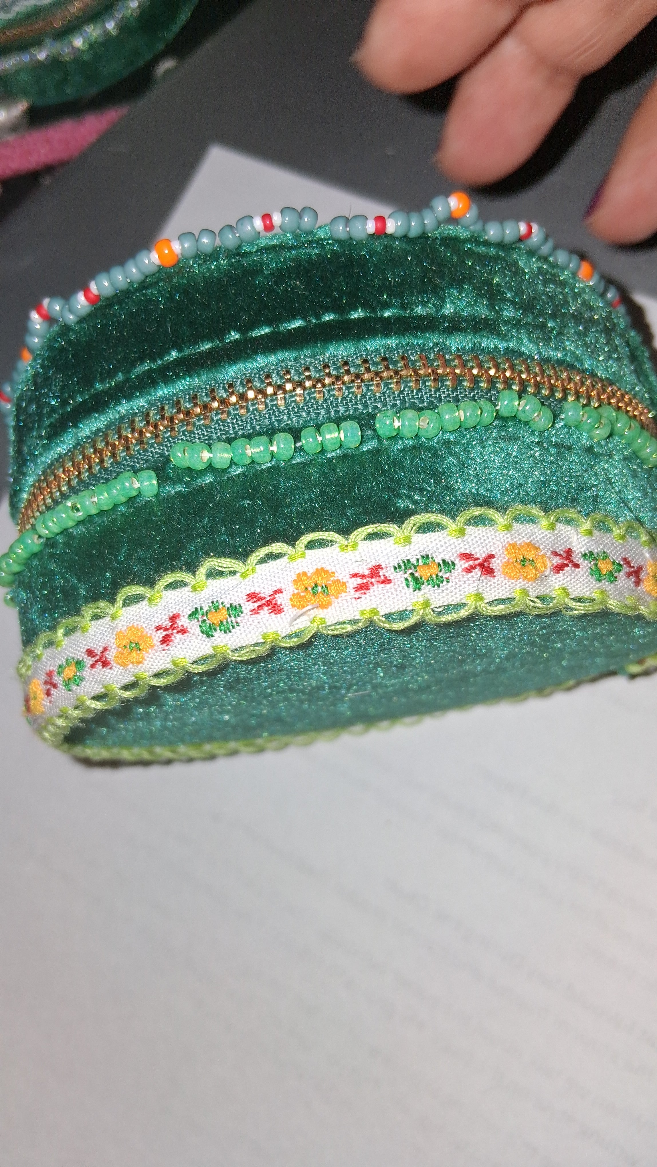 Handcrafted Floral Velvet & Seed Bead Jewelry Box ✨
