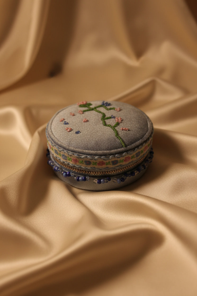 Handcrafted Floral Velvet & Seed Bead Jewelry Box ✨