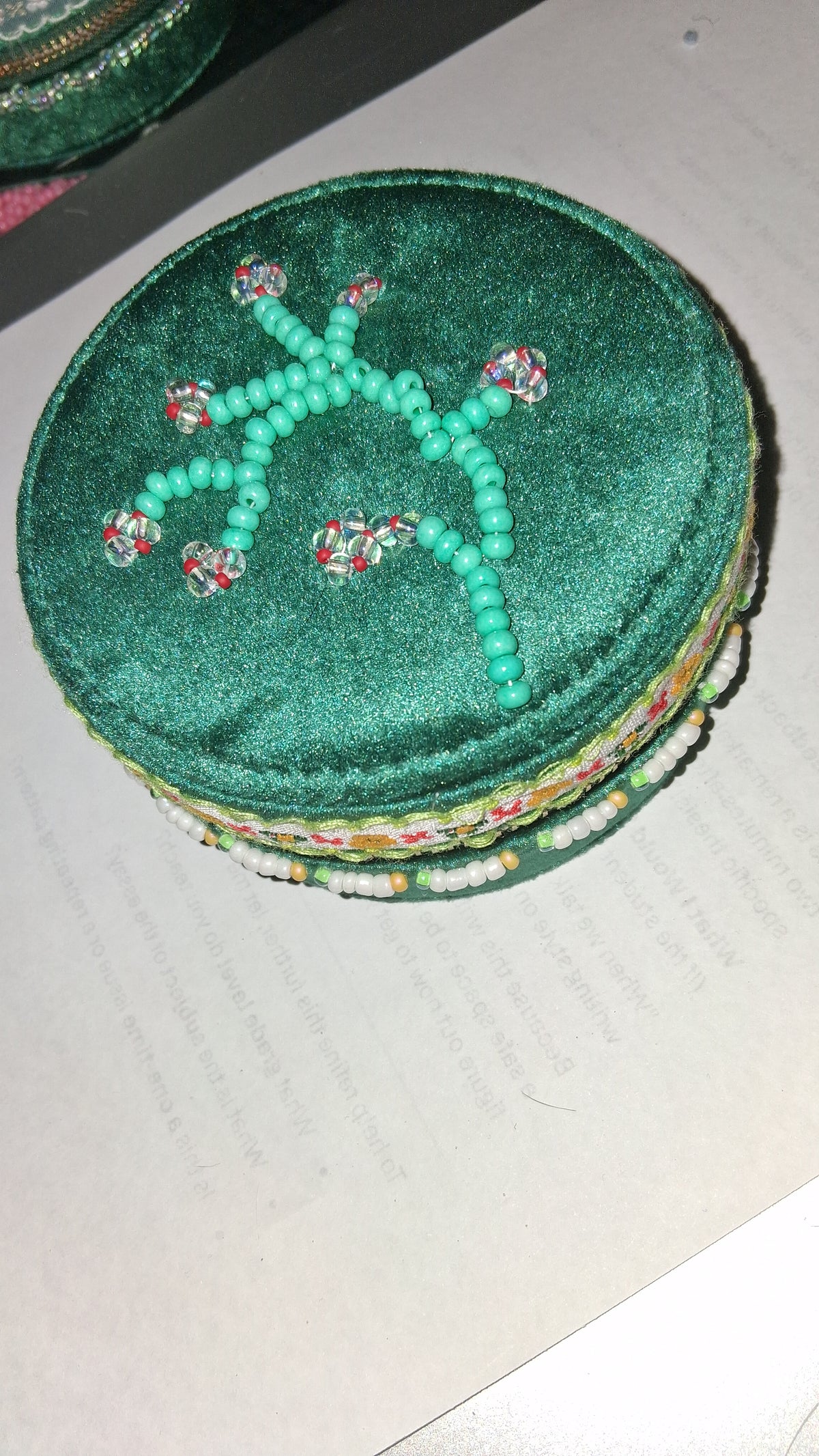 Handcrafted Floral Velvet & Seed Bead Jewelry Box ✨
