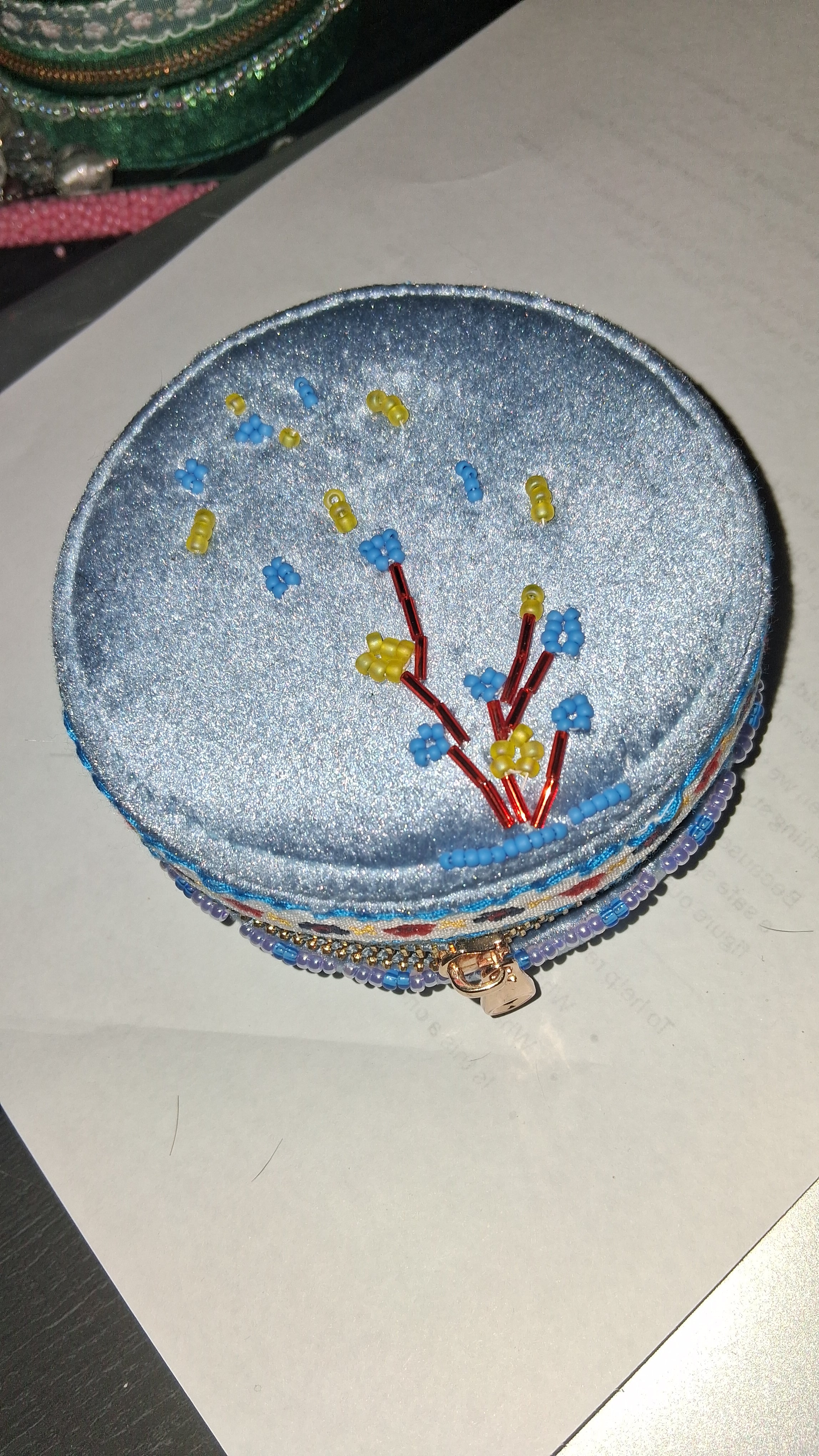 Handcrafted Floral Velvet & Seed Bead Jewelry Box ✨