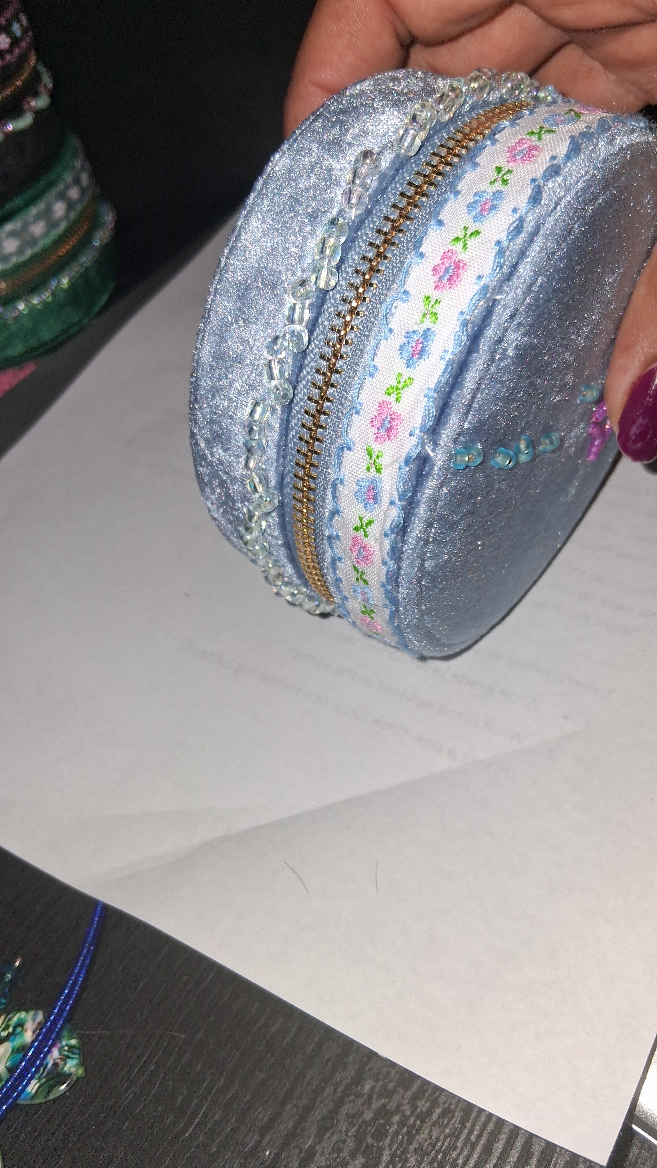 Handcrafted Floral Velvet & Seed Bead Jewelry Box ✨