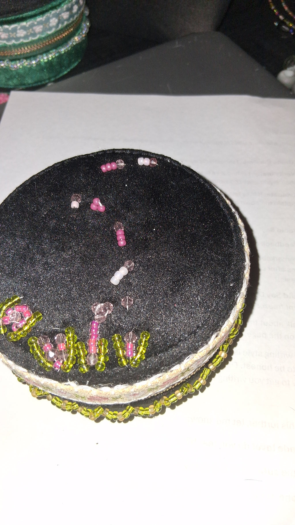 Handcrafted Floral Velvet & Seed Bead Jewelry Box ✨