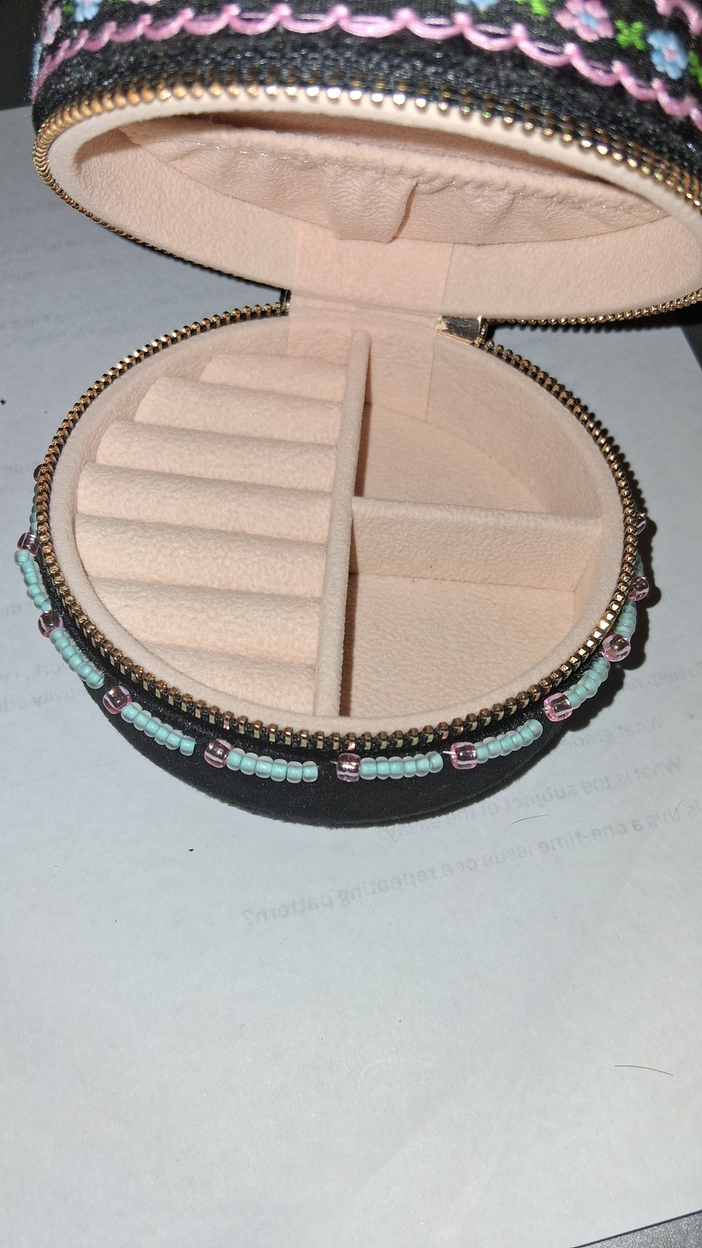 Handcrafted Floral Velvet & Seed Bead Jewelry Box ✨