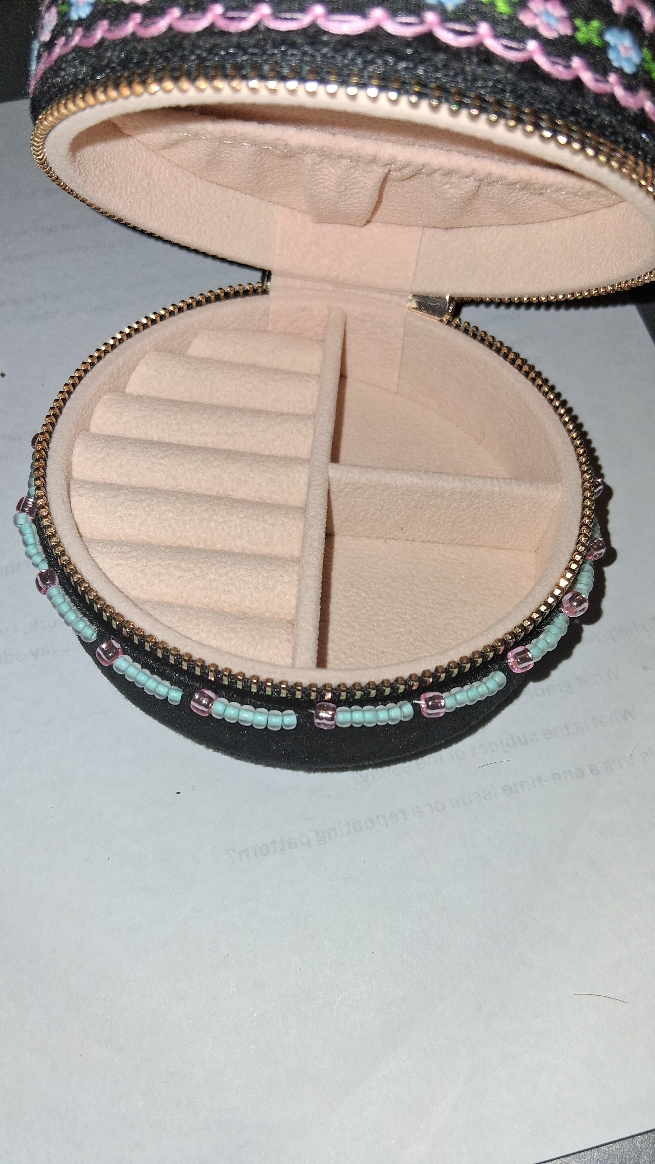 Handcrafted Floral Velvet & Seed Bead Jewelry Box ✨
