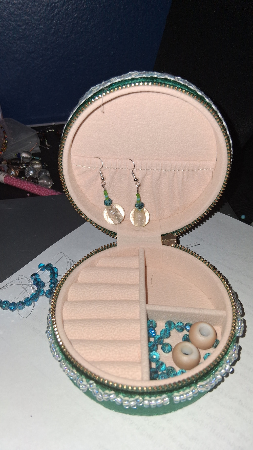 Handcrafted Floral Velvet & Seed Bead Jewelry Box ✨