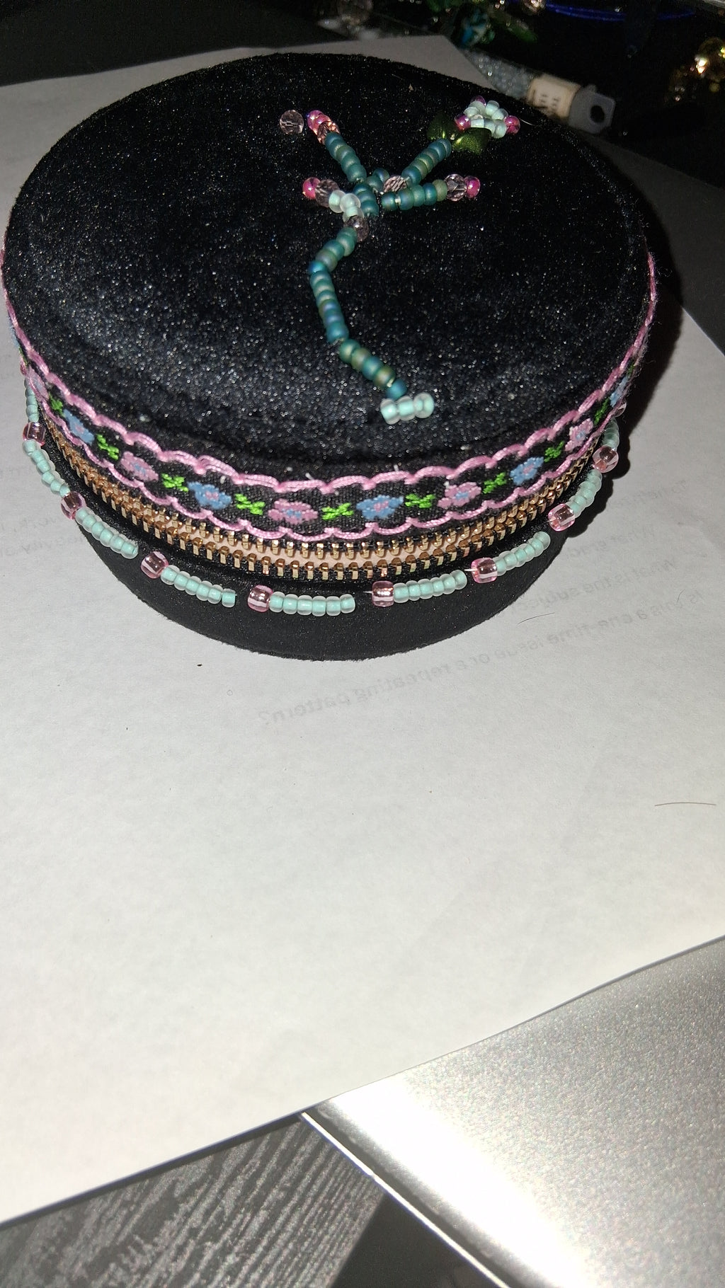 Handcrafted Floral Velvet & Seed Bead Jewelry Box ✨