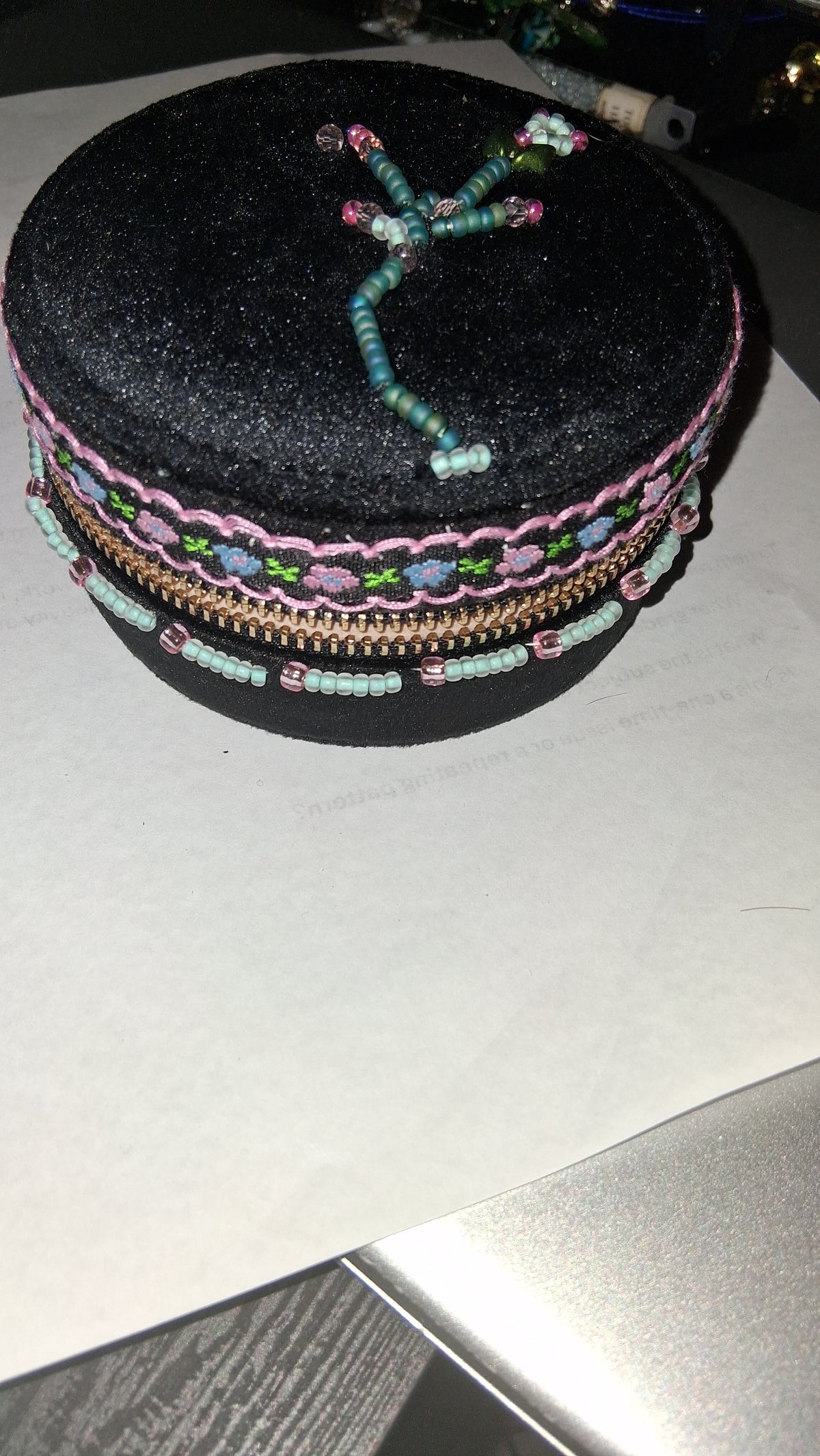 Handcrafted Floral Velvet & Seed Bead Jewelry Box ✨