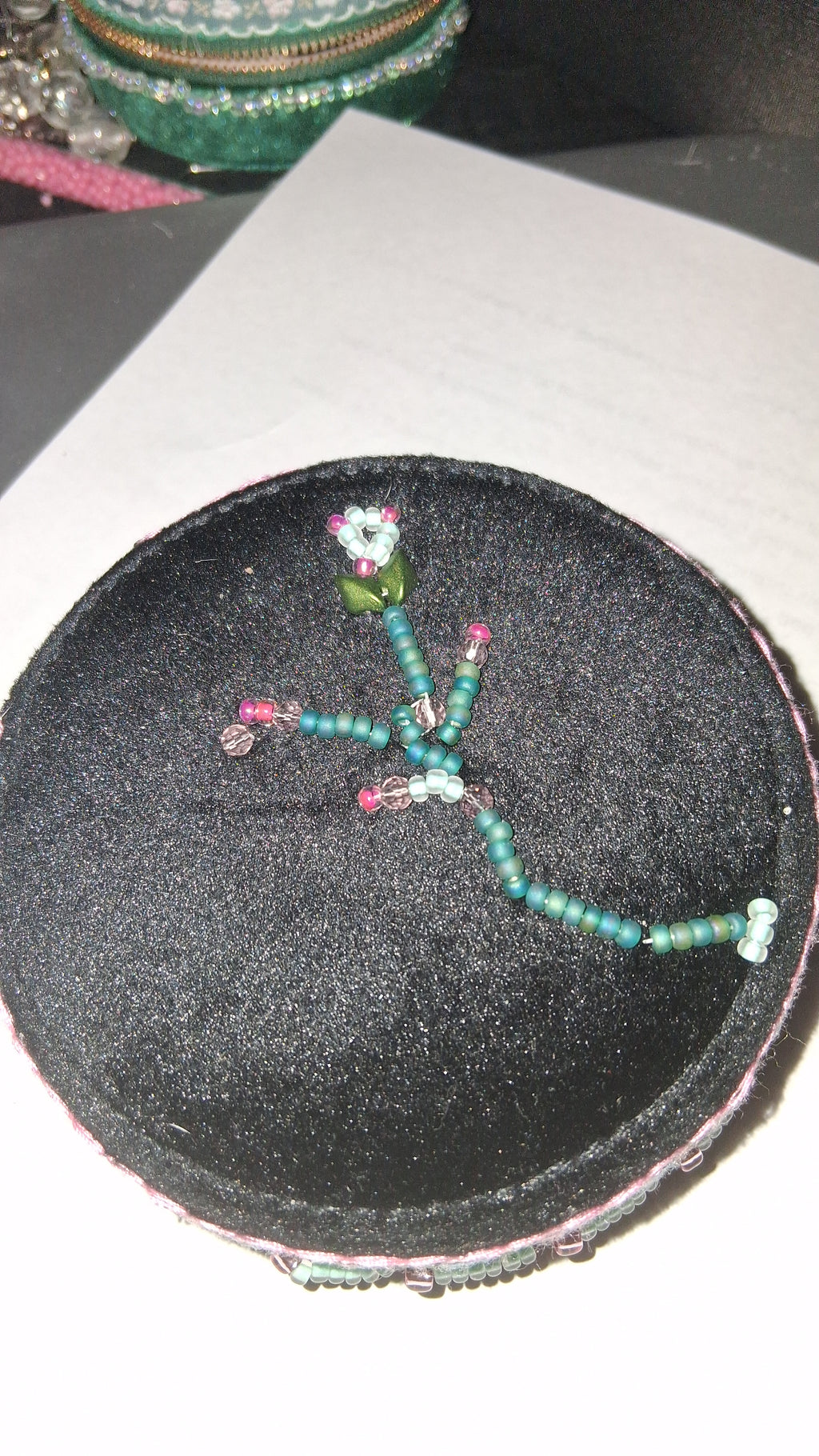 Handcrafted Floral Velvet & Seed Bead Jewelry Box ✨