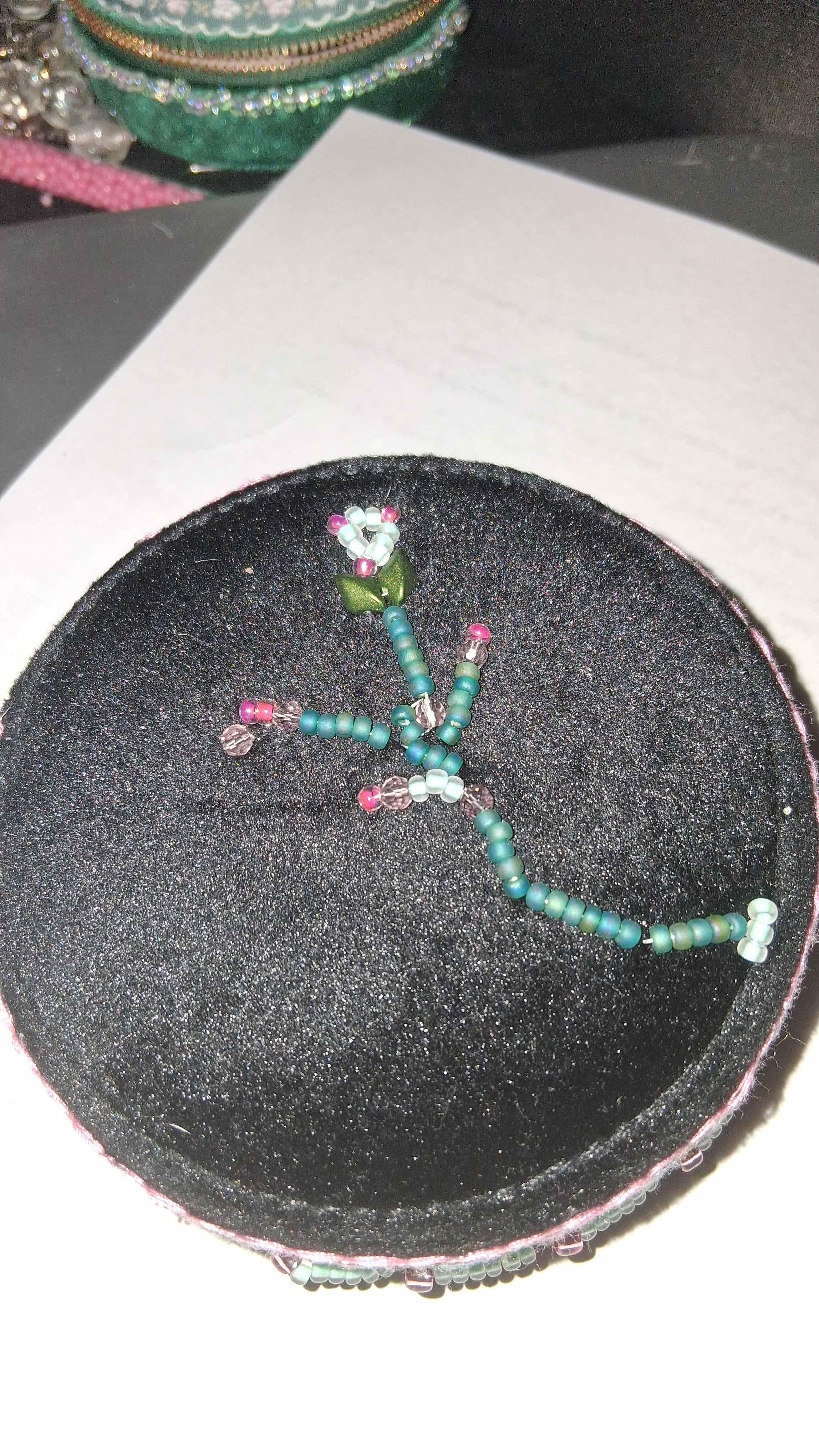 Handcrafted Floral Velvet & Seed Bead Jewelry Box ✨